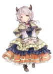  1girl alternate_costume blush breasts capelet clenched_hands doraf dress granblue_fantasy horns kumuyu layered_dress light_smile looking_at_viewer low_twintails medium_breasts silver_hair twintails v_arms wataame27 wide_sleeves yellow_eyes 