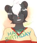  1girl artist_request black_hair closed_eyes copyright_request furry happy_birthday open_mouth skunk tagme two-tone_hair white_hair 