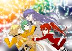  1boy 3girls blonde_hair blue_nails cul green_hair gumi kamui_gakupo lily_(vocaloid) long_hair multiple_girls nail_polish purple_hair red_eyes redhead vocaloid winter_clothes 