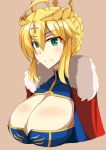  artoria_pendragon_lancer_(fate/grand_order) blonde_hair breasts cleavage fate/grand_order green_eyes huge_breasts smile 