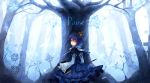  blue_hair book crown dhiea dhiea_seville fantasy forest grave looking_back nature original pause short_hair 
