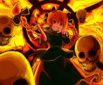  braid cat_ears fire foreshortening grin hair_ribbon hands kaenbyou_rin kamin red_eyes red_hair redhead ribbon short_hair skull smile touhou twin_braids twintails 