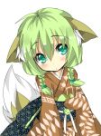  :o aqua_eyes blush braid fox_ears fox_tail green_eyes green_hair japanese_clothes kimono original saitou_kon shingetsu_takehito tail twin_braids 