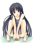  barefoot covering covering_crotch enshin feet hands highres k-on! long_hair one-piece_swimsuit open_mouth school_swimsuit solo swimsuit tears 