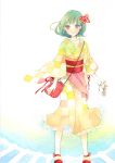 green_hair hair_bow japanese_clothes kimono lace original traditional_media watercolor watercolor_(medium) yukata yuufuushi 