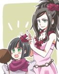  deborah deborah&#039;s_daughter deborah's_daughter dragon_quest dragon_quest_v flower gloves green_eyes hair_flower hair_ornament lowres mirror mole momoman3000 mother_and_daughter rose short_hair smile 