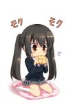  bread bread_in_mouth eating food k-on! kouji_(campus_life) long_hair melon_bread nakano_azusa pillow school_uniform solo twintails 