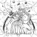  bat_wings book hat long_hair monochrome mystery patchouli_knowledge remilia_scarlet short_hair touhou wings 