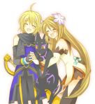  1girl blonde_hair brown_hair emil_castagnier flower gloves hair_ornament hug long_hair marta_lualdi red_eyes scarf smile tales_of_(series) tales_of_symphonia tales_of_symphonia_knight_of_ratatosk tenebrae 