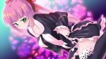  bow collarbone come_hither dutch_angle face green_eyes hair_bow kneeling long_hair necktie original pink_hair ponytail ribbon seductive_smile tease teasing thigh-highs thighhighs zettai_ryouiki zpolice 