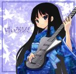  bangs bass_guitar black_hair blue_eyes blunt_bangs guitar hime_cut instrument japanese_clothes k-on! kazuki_kiyoto kimono long_hair solo 