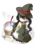  brown_eyes candy chain chains dress from_above hat kurasuke licking long_hair original pot ribbon robe twintails witch_hat 