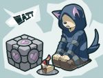  animal_ears cake crossover food hood hoodie hunter_(left4dead) left4dead male portal tail teeth weighted_companion_cube zombie 