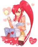  black_legwear black_thighhighs book boota boots bowl frosting hair_ornament hairpin heart icing long_hair ponytail red_hair redhead sako shorts sweater tengen_toppa_gurren_lagann thigh-highs thighhighs valentine yellow_eyes yoko_littner yoko_ritona 