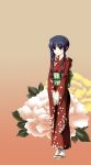  black_hair blue_eyes blush flower japanese_clothes k-on! kimono long_hair nekoro solo 