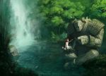  dress golem jason_chan long_hair nature red_hair redhead size_difference tree water waterfall white_dress 