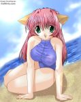  beach cat_ears cat_tail catgirl catgirlz.com green_eyes happy looking_at_viewer neko ocean thigh-highs 