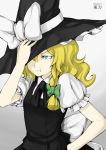  404_(artist) :t angry blonde_hair blue_eyes braid hand_on_hat hat kirisame_marisa pout short_hair solo touhou witch_hat 