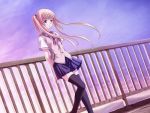  arms_behind ayase_natsuki blonde_hair cloud clouds long_hair necktie nekonyan rooftop sakaagari_hurricane school_uniform sky sunset thigh-highs thighhighs twintails wind zettai_ryouiki 