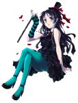  bangs black_hair blue_eyes blue_legwear blunt_bangs cane crossed_legs don&#039;t_say_lazy don't_say_&quot;lazy&quot; dress elbow_gloves fingerless_gloves gloves hat high_heels hime_cut k-on! long_hair mini_top_hat pantyhose pitomo shoes sitting solo striped top_hat 