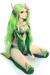  between_thighs boots breasts cleavage elbow_gloves final_fantasy final_fantasy_iv final_fantasy_iv_the_after fingerless_gloves gloves green_eyes green_hair itori_(artist) jewelry knee_boots kneeling lips long_hair necklace rydia seiza sitting solo 
