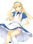  alice_(wonderland) alice_(wonderland)_(cosplay) alice_in_wonderland bad_id blonde_hair blue_eyes cosplay crossdressinging dress ginka_sima hairband kuma_(persona_4) long_hair male panties pantyshot persona persona_4 socks solo trap underwear 