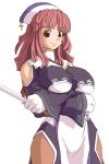 cross gloves jewelry la_pucelle large_breasts mole necklace nippon_ichi oekaki pantyhose pink_hair prier red_eyes red_hair redhead smile staff wide_hips 