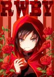  1girl apple copyright_name flower frown looking_at_viewer moai_(moai_world) pixiv_manga_sample rose ruby_rose rwby solo 