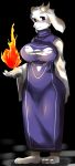  1girl artist_request breasts female flame full_body furry red_eyes sheep solo toriel undertale 