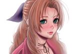  1girl aerith_gainsborough akira_(yuibnm71) bow brown_hair curly_hair face final_fantasy final_fantasy_vii green_eyes hair_bow looking_at_viewer solo upper_body 