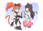  2girls black_hair blake_belladonna cat_ears cat_tail cosplay costume_switch iesupa long_hair multicolored_hair multiple_girls neon_katt pixiv_manga_sample rwby smile tail tied_hair twintails 