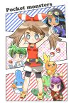  10s black_hair blue_eyes brown_hair chibi dark_skin green_hair grey_eyes haruka_(pokemon) haruka_(pokemon)_(remake) izumi_(pokemon) izumi_(pokemon)_(remake) kagari_(pokemon) kagari_(pokemon)_(remake) mitsuru_(pokemon) mudkip multicolored_hair poke_ball pokemon pokemon_(game) pokemon_oras purple_hair torchic treecko violet_eyes 