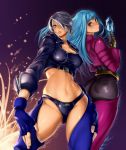  2girls angel_(kof) ass blue_eyes blue_hair breasts gloves kazakami_yuu king_of_fighters kula_diamond large_breasts midriff multiple_girls panties snk underwear violet_eyes white_hair 