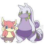 artist_request audino blue_eyes dated goodra green_eyes looking_at_viewer moomin no_humans pokemon simple_background style_parody white_background 