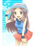  00s 1girl blue_(pokemon) brown_eyes brown_hair cubexcube female hat long_hair pokemon pokemon_(game) pokemon_frlg skirt solo 