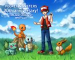  1boy anniversary bulbasaur charmander eevee hat poke_ball pokemon pokemon_(game) red_(pokemon) red_(pokemon)_(classic) ruuya_(inu-mode) squirtle 