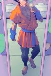  1boy bara barefoot bed bedroom camera dragon_ball dragonball_z feet male_focus mirror muscle phone solo tagme 