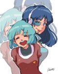  2girls akai_koudan_zillion apple_(zillion) blue_hair multiple_girls scouter 