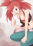  1girl asuna_(pokemon) breasts cleavage gym_leader pokemon pokemon_(game) red_eyes redhead simple_background smile solo 