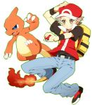  00s backpack blue_eyes brown_eyes charmeleon fire hat poke_ball pokemon pokemon_(game) pokemon_frlg pumpkinpan red_(pokemon) 