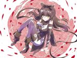  1girl black_hair blake_belladonna flower iesupa pixiv_manga_sample rose rwby sitting solo 