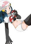  1girl blue_eyes blue_hair female hainchu happy hikari_(pokemon) legs looking_at_viewer navel nintendo poke_ball pokemon smile solo team_rocket_(cosplay) 
