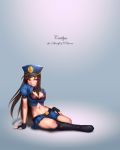  1girl breasts brown_hair caitlyn_(league_of_legends) large_breasts league_of_legends long_hair pink_lips police ryu_un 