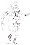  1girl code_geass female long_hair looking_at_viewer monochrome ponytail scan shirley_fenette shoes sketch smile solo thigh_gap underwear very_long_hair 