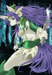  1girl blue_eyes breasts female forest furry legend_of_mana long_hair nature outdoors plant platin_(alios) purple_hair seiken_densetsu sierra solo sword wolf 