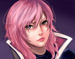  1girl akira_(yuibnm71) blue_eyes face final_fantasy final_fantasy_xiii lightning_farron looking_at_viewer pink_hair popped_collar solo 