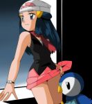  1girl blue_eyes blue_hair female hainchu hikari_(pokemon) nintendo piplup pokemon sad skirt solo 