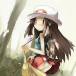  00s 1girl bag blue_(pokemon) brown_eyes brown_hair chansey female handbag hat hyaku_(q100) long_hair nature outdoors panties poke_ball pokemon pokemon_(game) pokemon_frlg skirt solo underwear white_panties 