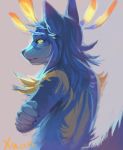  androgynous artist_request blue_hair dog furry long_hair solo upper_body yellow_eyes 