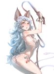  1girl animal_ears arched_back armpits ass back bare_back bare_shoulders blue_hair blush bow_(bhp) breasts erun_(granblue_fantasy) female ferry_(granblue_fantasy) gloves granblue_fantasy long_hair looking-back looking_at_viewer looking_back panties side-tie_panties sideboob simple_background sketch small_breasts solo sweatdrop thighs underwear whip white_background 
